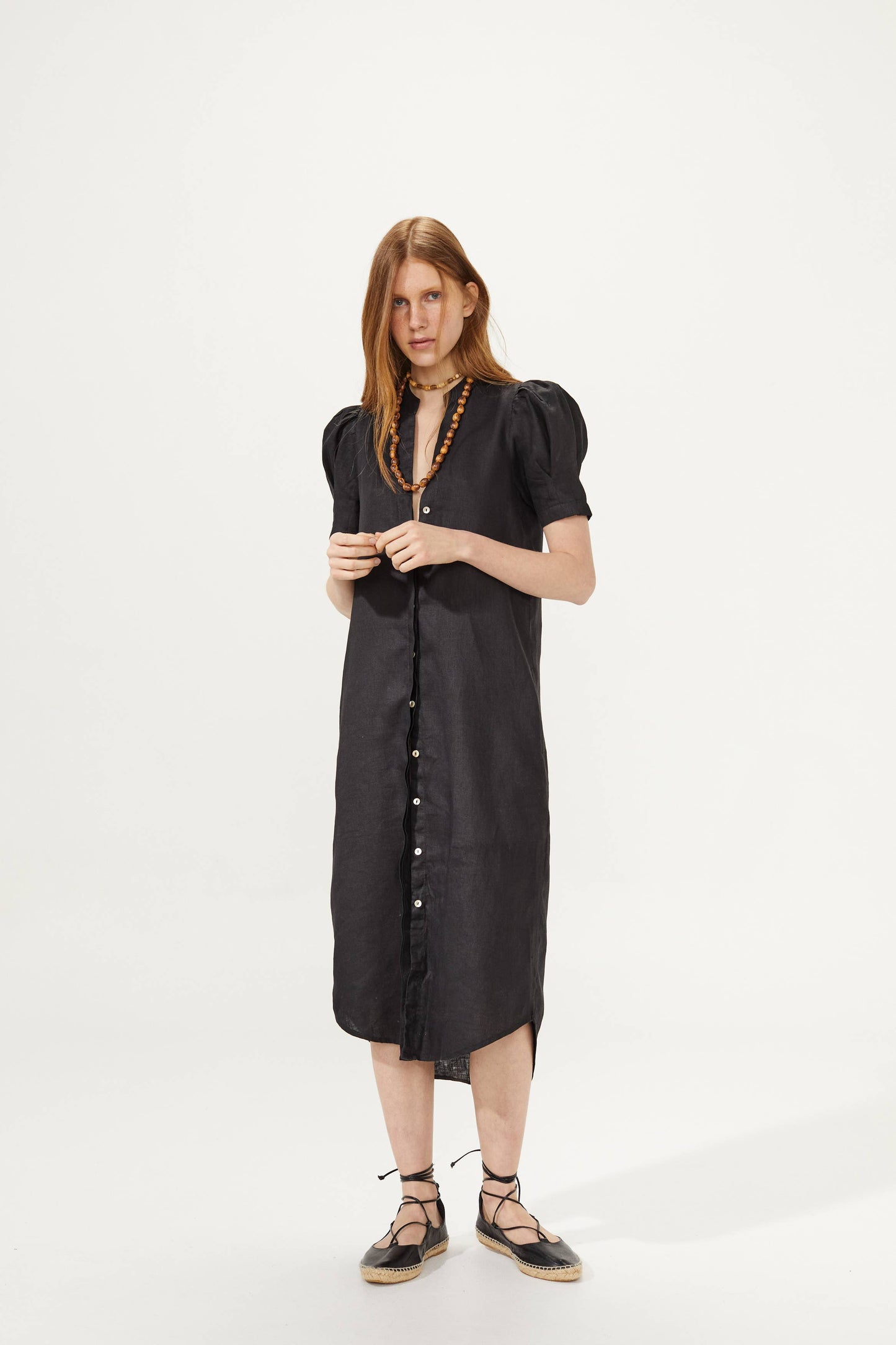 Athina Midi Linen Dress | Black