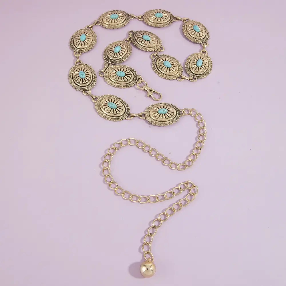 Oval Turquoise Concho Statement Chain Belt