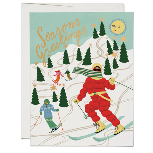 Snowy Slopes holiday greeting card: Singles