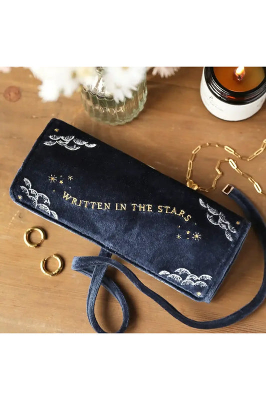 Navy Celestial Velvet Jewellery Roll