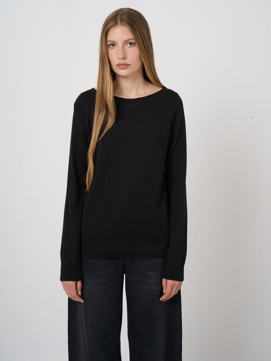Fine-knit cotton-blend boat-neck sweater