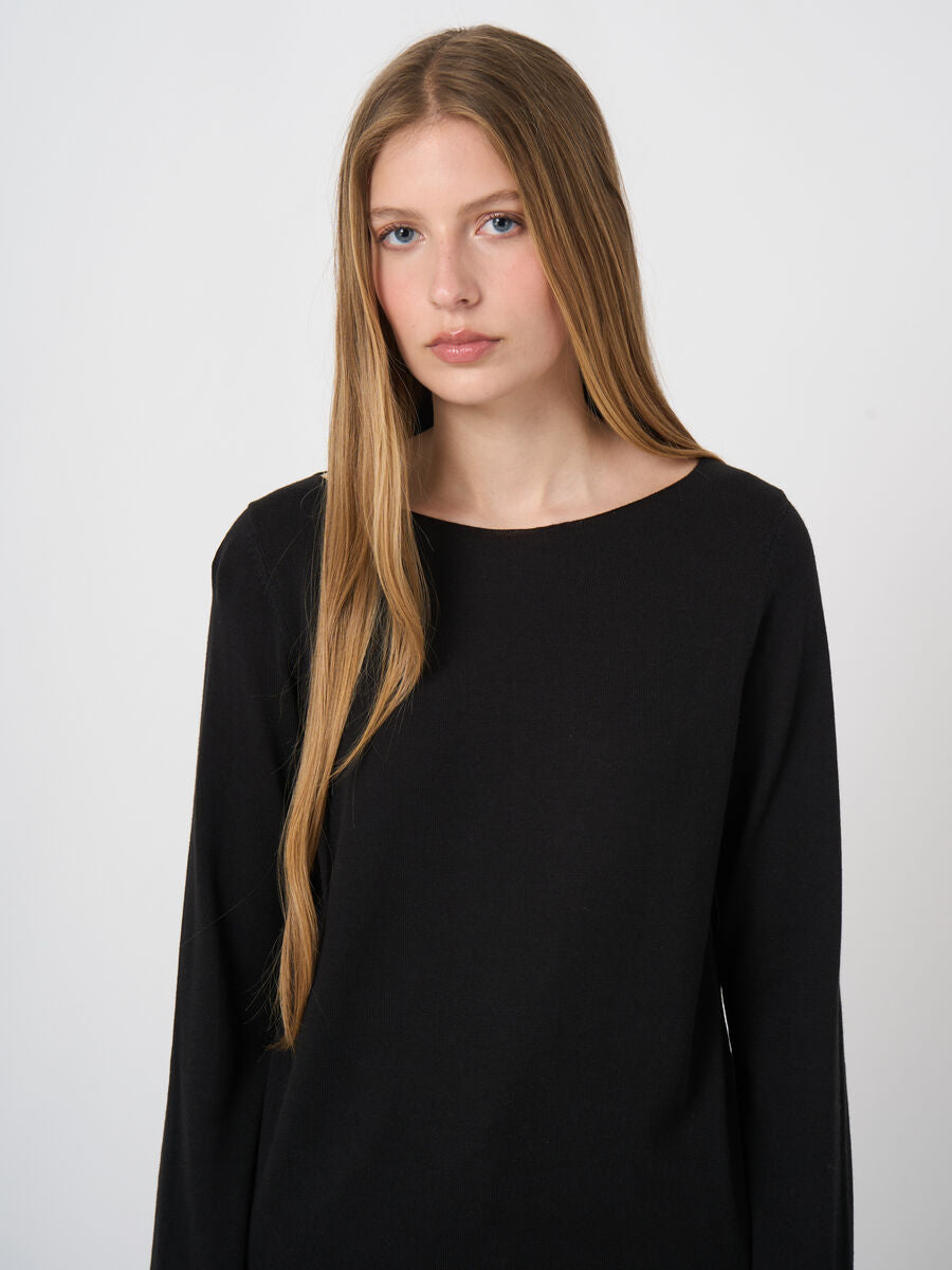 Fine-knit cotton-blend boat-neck sweater