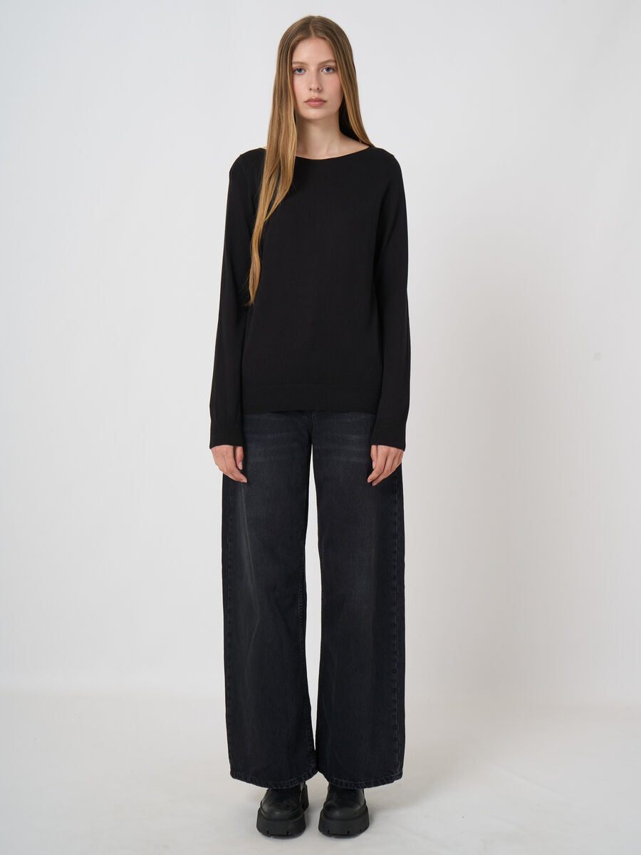 Fine-knit cotton-blend boat-neck sweater