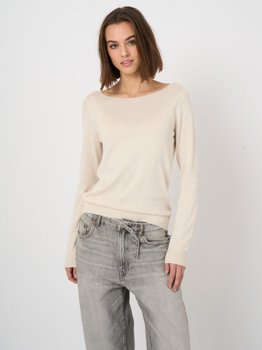Fine-knit cotton-blend boat-neck sweater