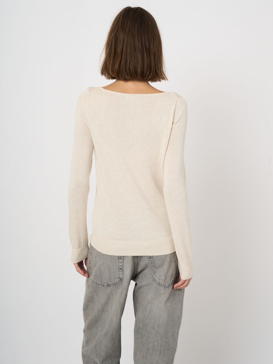 Fine-knit cotton-blend boat-neck sweater