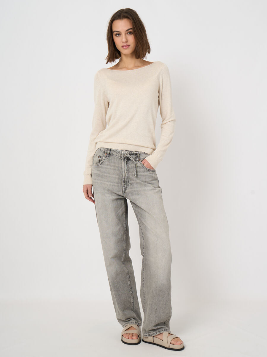 Fine-knit cotton-blend boat-neck sweater