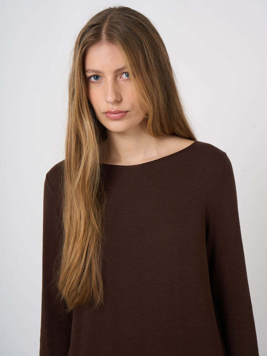 Fine-knit cotton-blend boat-neck sweater