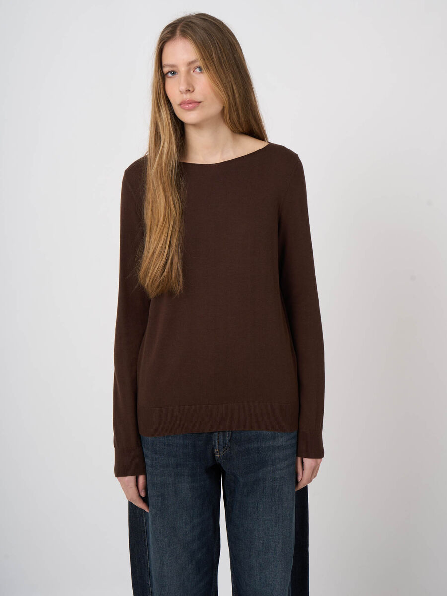 Fine-knit cotton-blend boat-neck sweater