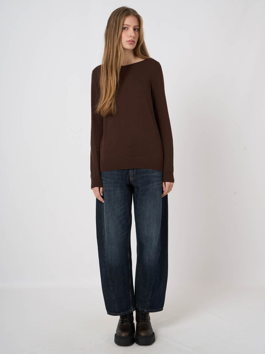 Fine-knit cotton-blend boat-neck sweater