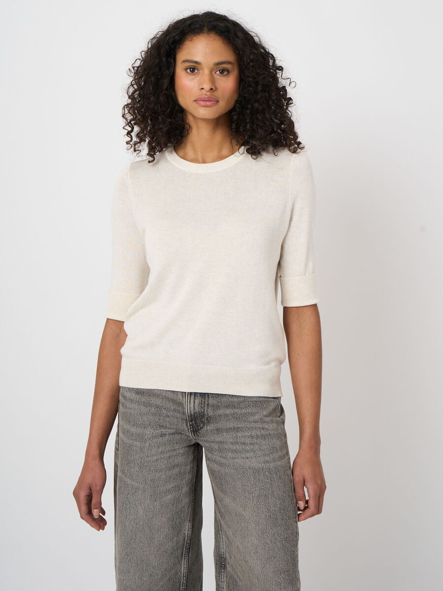 Fine-knit cotton-blend short-sleeve sweater