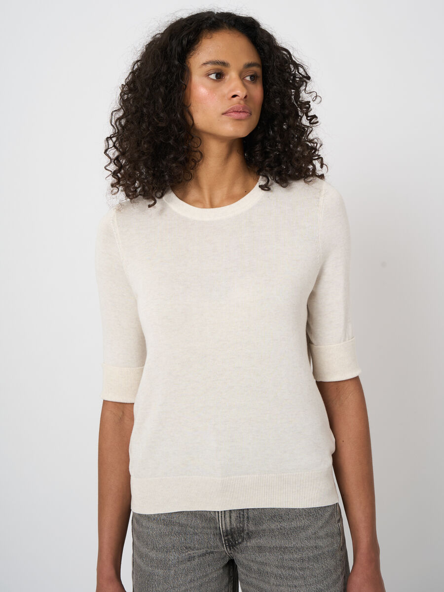 Fine-knit cotton-blend short-sleeve sweater