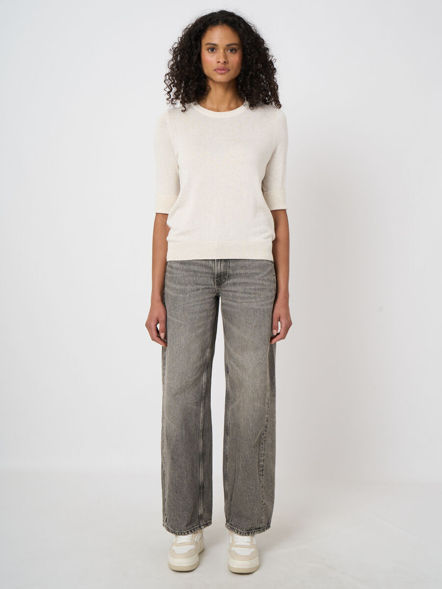 Fine-knit cotton-blend short-sleeve sweater