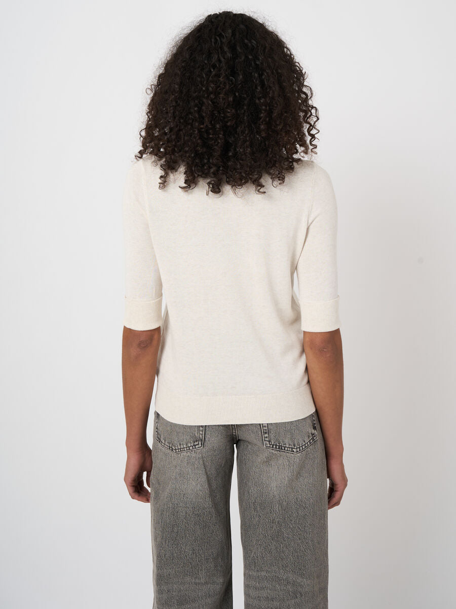 Fine-knit cotton-blend short-sleeve sweater
