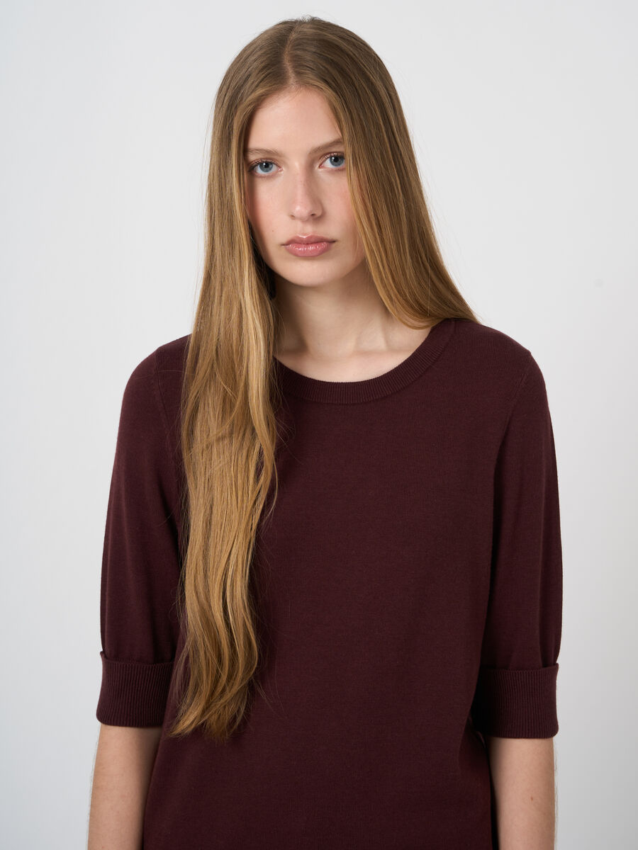 Fine-knit cotton-blend short-sleeve sweater