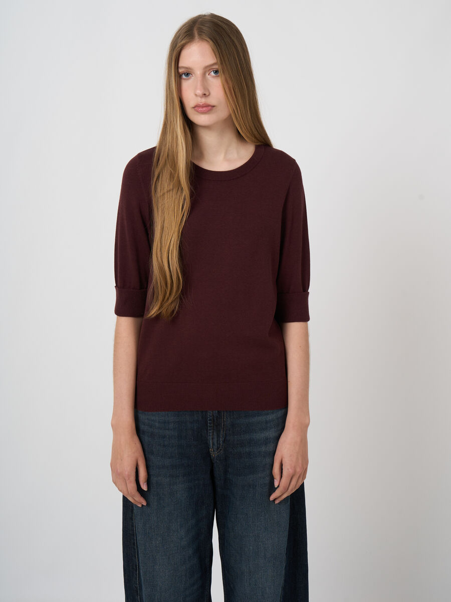 Fine-knit cotton-blend short-sleeve sweater