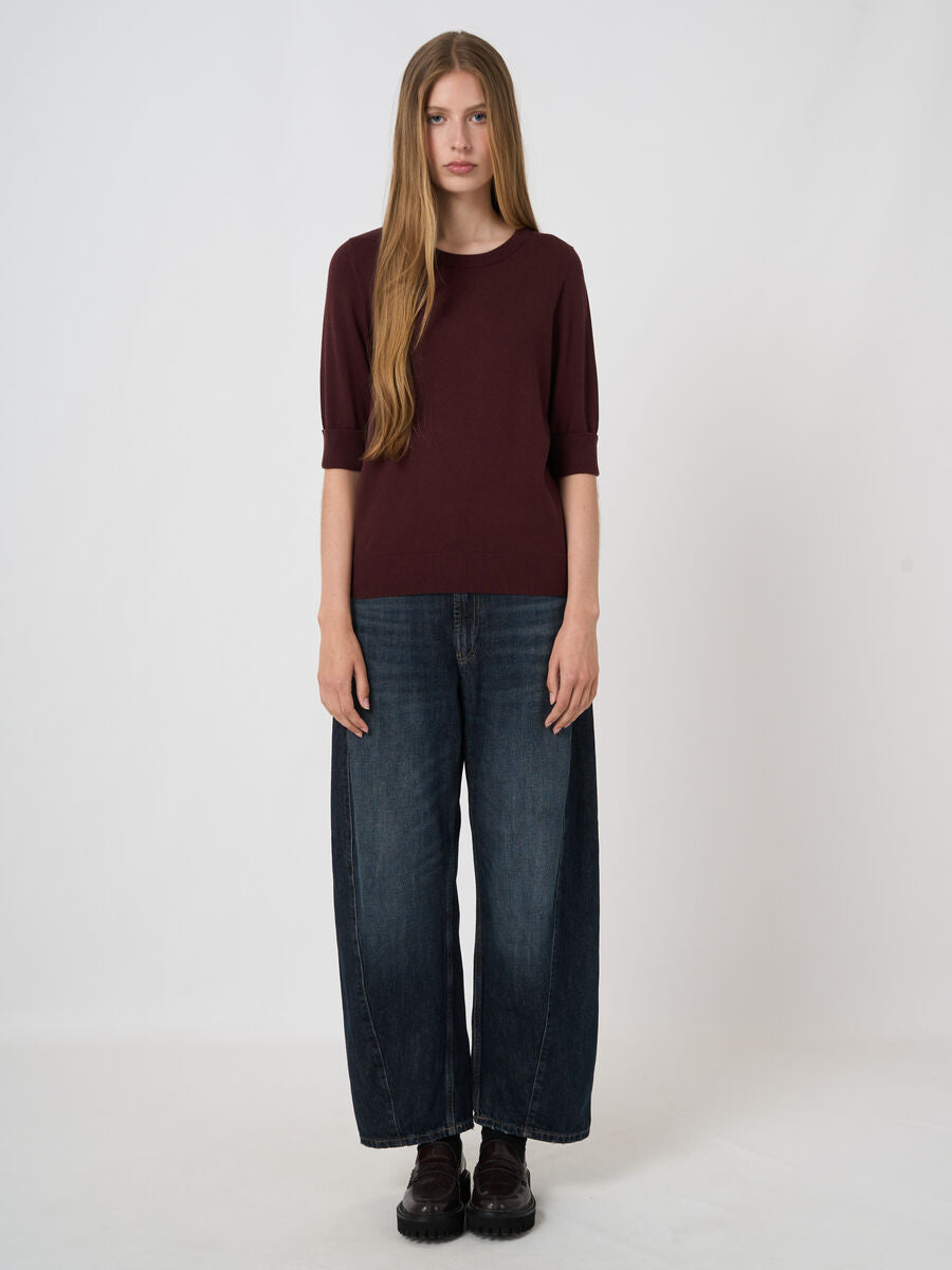 Fine-knit cotton-blend short-sleeve sweater