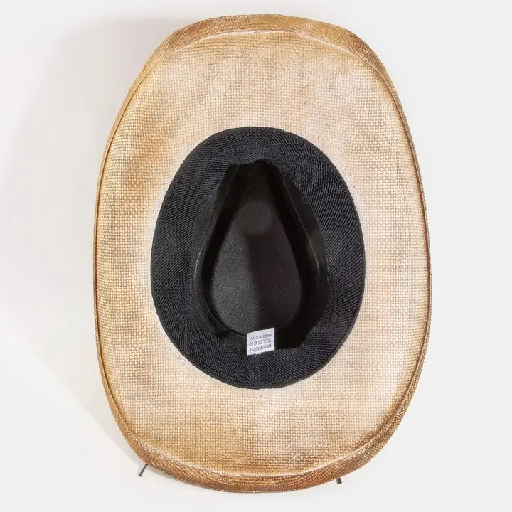 Western Long Horn Strap Trim Straw Cowboy Hat | Light Brown