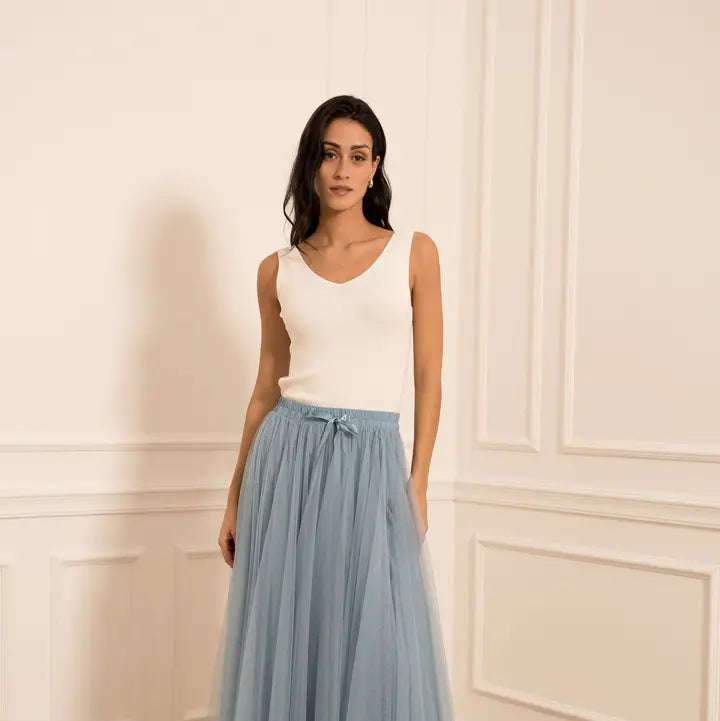 Aria Long Tulle Skirt - Ciel