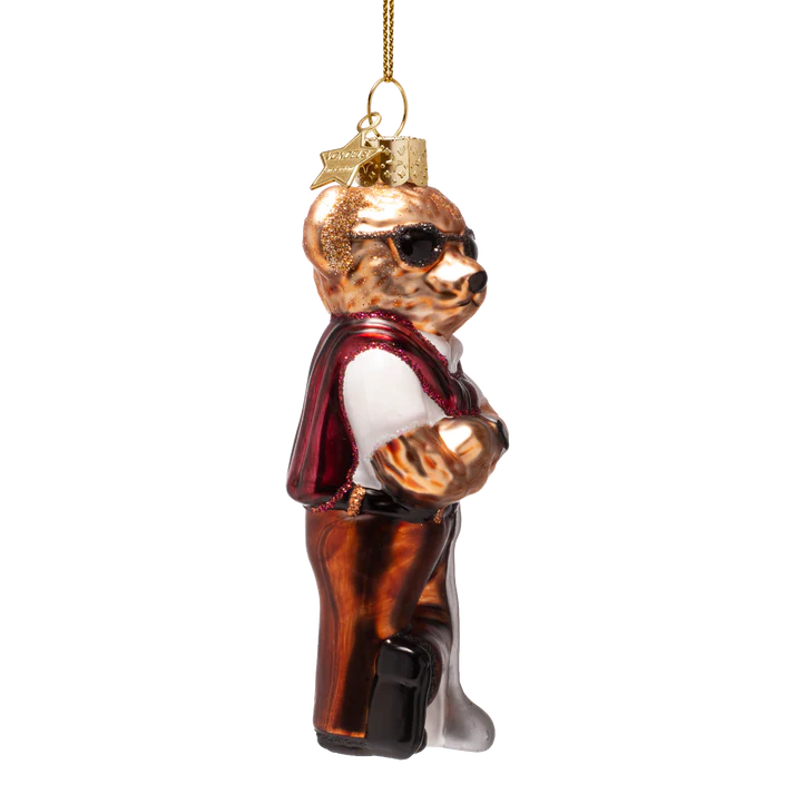 Ornament Glass Bear Blue in Golf Clothes