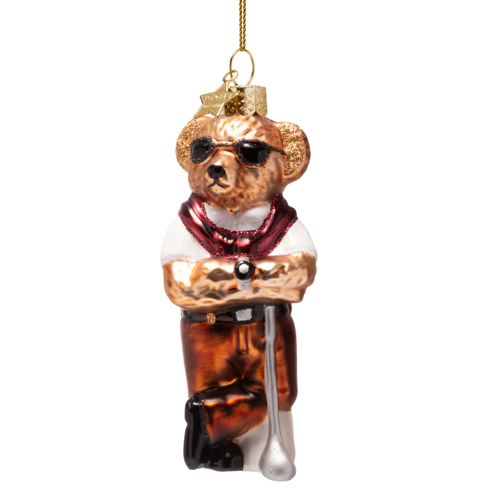 Ornament Glass Bear Blue in Golf Clothes