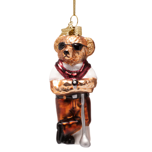 Ornament Glass Bear Blue in Golf Clothes