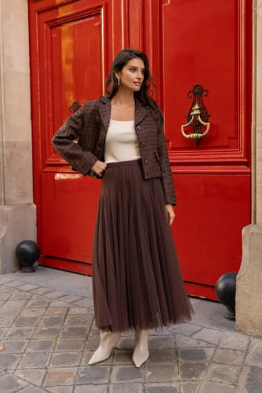 Amber Tulle Slim Fit Skirt - Choco