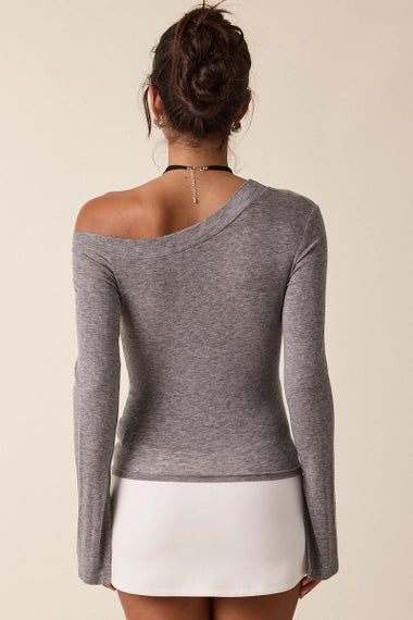 One Shoulder Solid Plain Knit Top