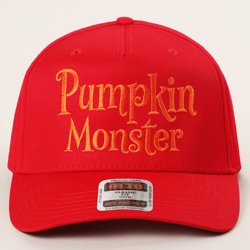 Pumpkin Monster Typography Embroidery Trucker Hat