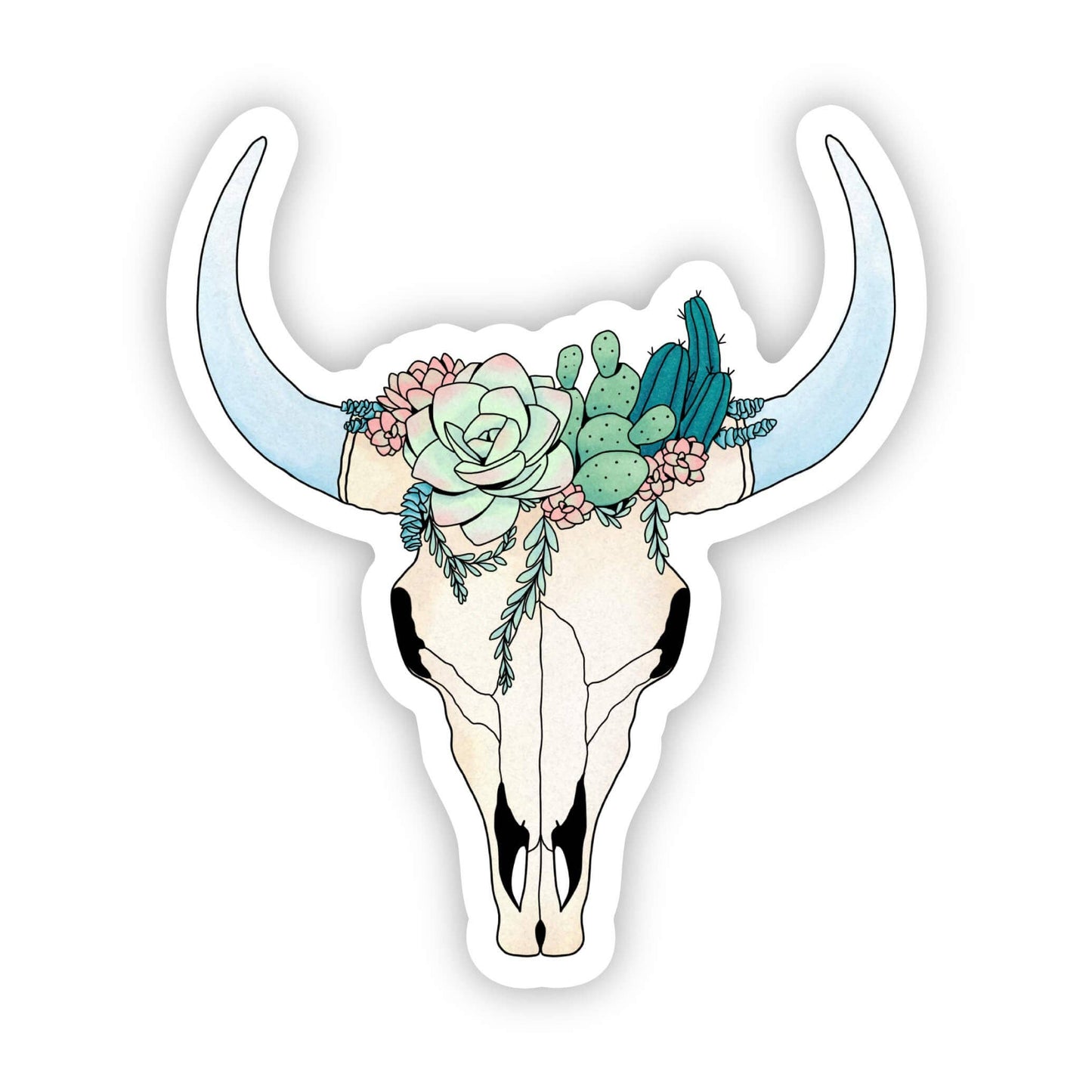 Longhorn Skull With Succulents Sticker