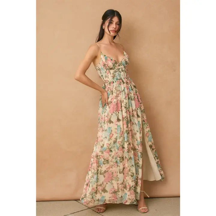 Gilded Ballroom Corset Flowy Maxi Dress