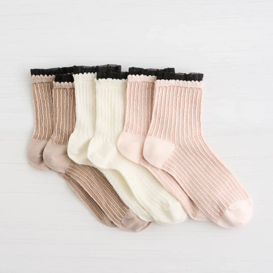 Summer Nights Lace  Cropped Crew Sock - 3pk