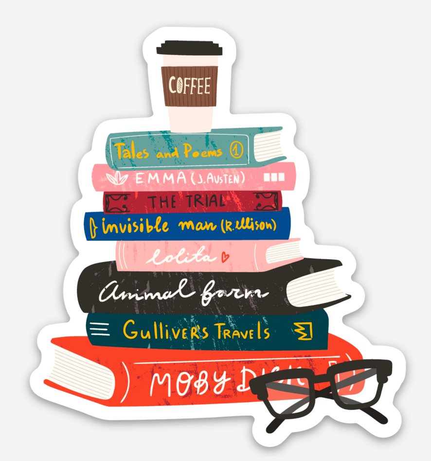 Books Banner Sticker Great Books Book Stack Sticker – Silla Designs