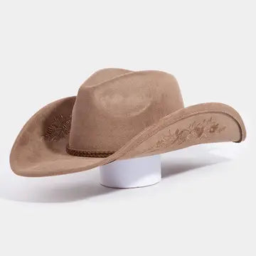 Rose Embroidered Braided Band Fedora Cowboy Hat