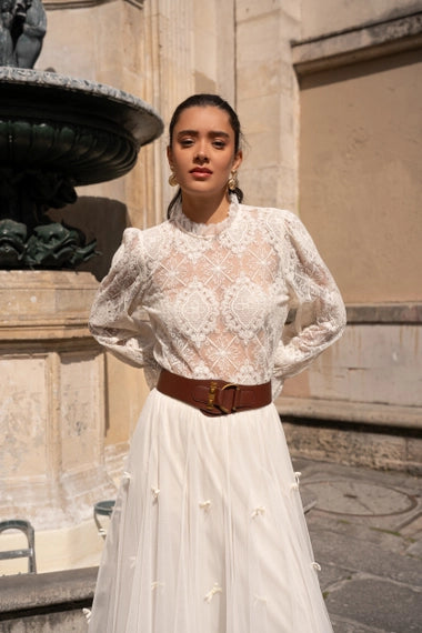 High-Neck Lace Blouse