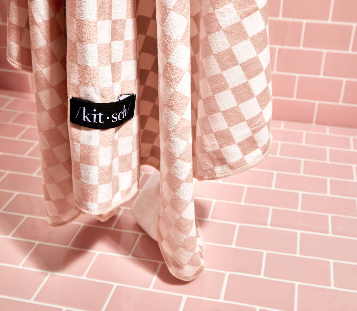 Extra Large Quick-Dry Hair Towel Wrap | Terracotta Checker