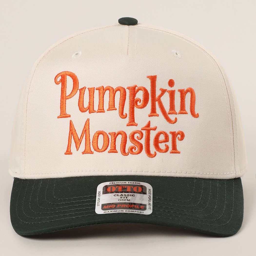 Pumpkin Monster Typography Embroidery Trucker Hat