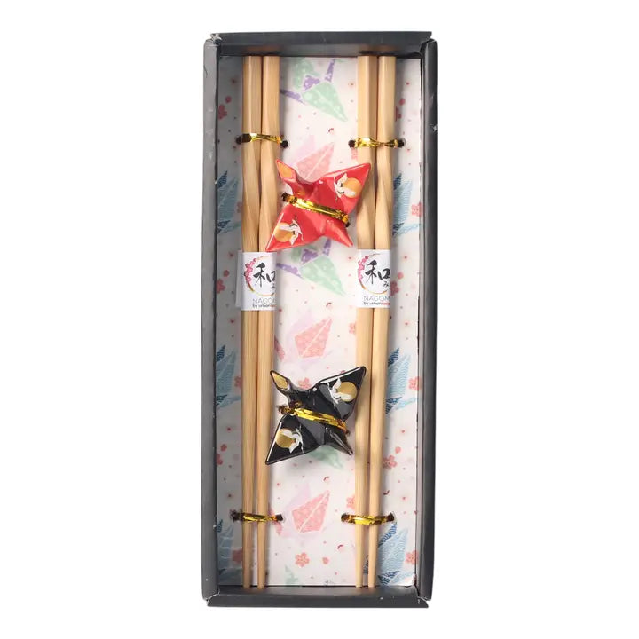 Crane Moon Design Origami Crane 2 Pair Chopsticks and Chopsticks Rests Gift Set