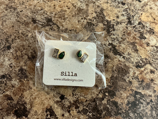 Emerald + Crystal Studs
