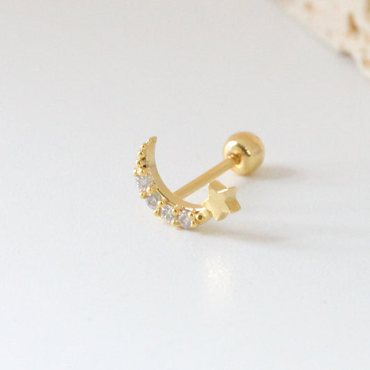 Tiny Moon & Star Screw Back Earring