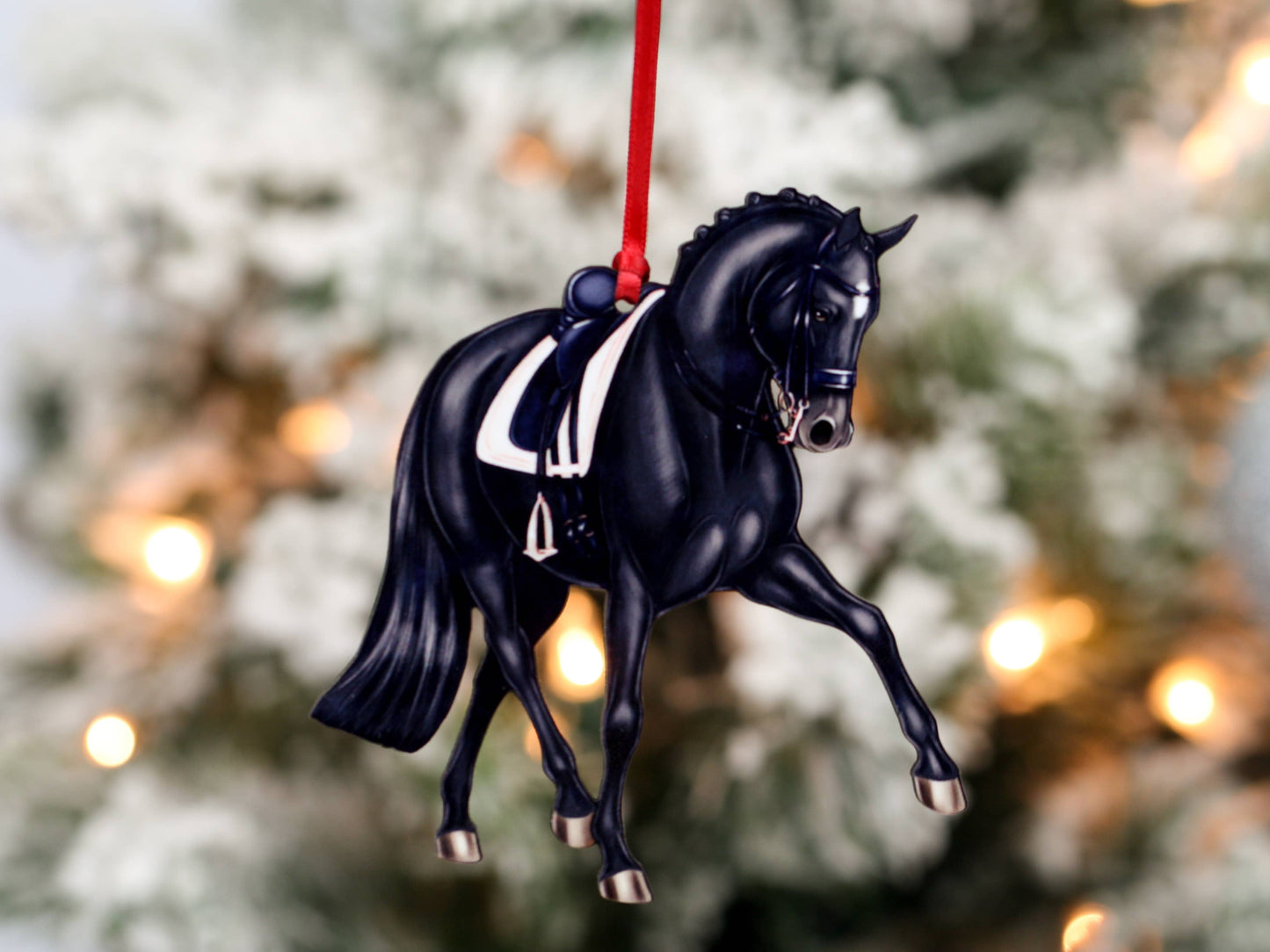 Dressage Horse Christmas Ornament - Black Half Pass Dressage