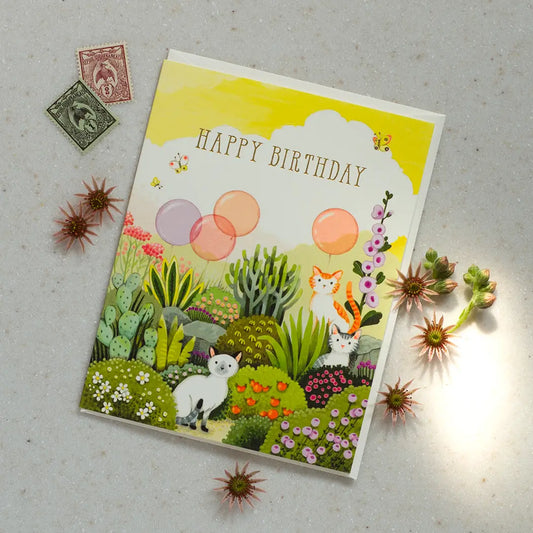 Cats In Garden Greeting Card