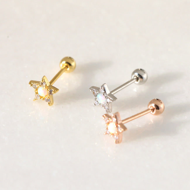 Tiny Crystal & Opal Star Screw Back Earring