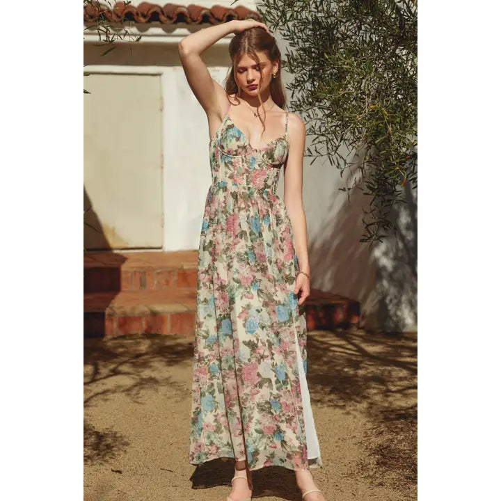 Gilded Ballroom Corset Flowy Maxi Dress