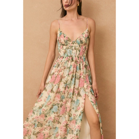 Gilded Ballroom Corset Flowy Maxi Dress