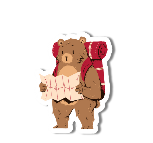 Hiking Bear with Map Vinyl Sticker