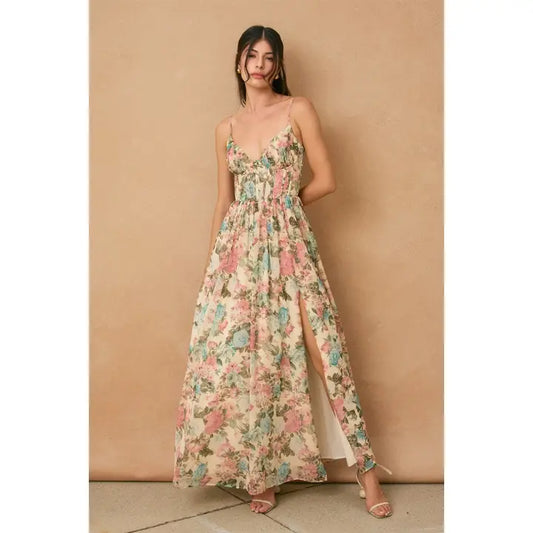 Gilded Ballroom Corset Flowy Maxi Dress