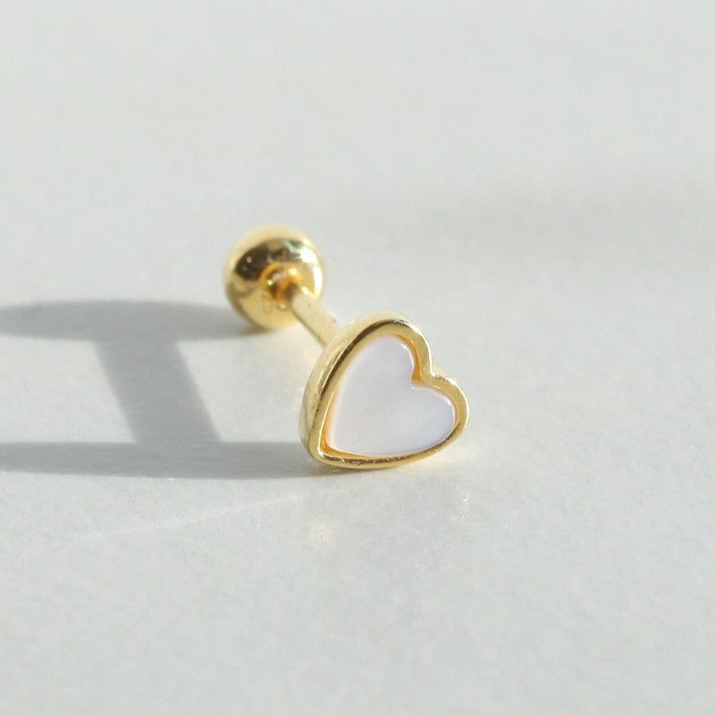 Tiny Mother of Pearl Heart Screw Back Earring