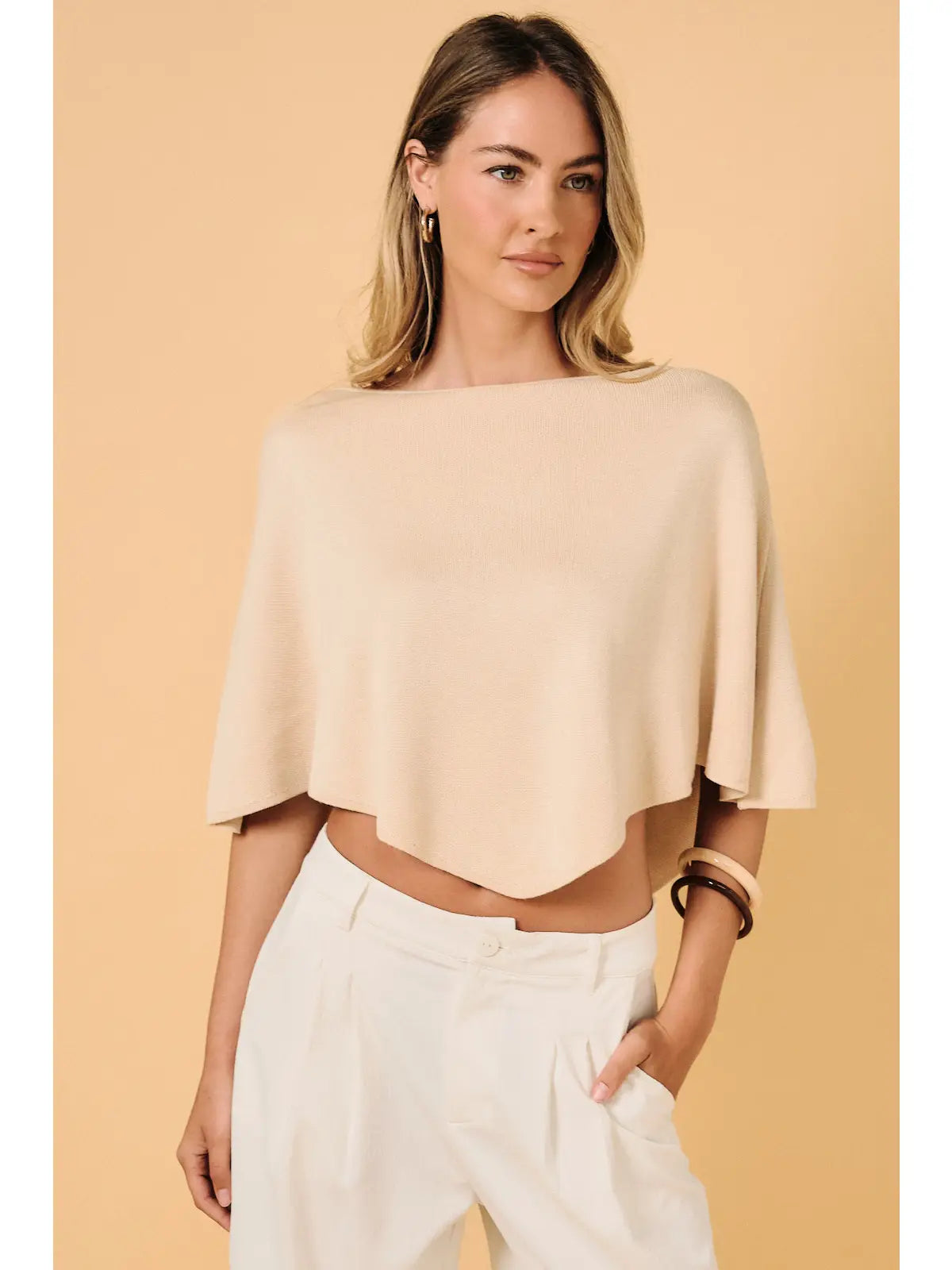 Slouchy Neck Line Poncho Knit Top