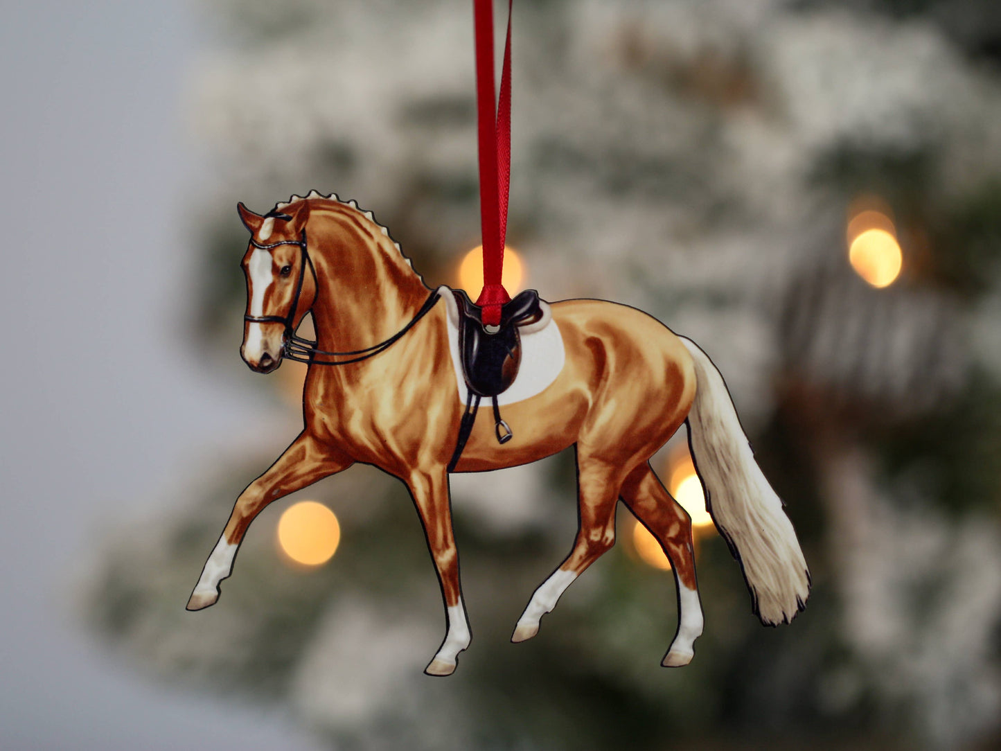 Dressage Horse Ornament - Palomino Half Pass Dressage II