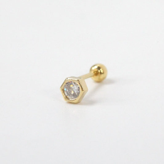 Tiny Crystal Hexagon Screw Back Earring